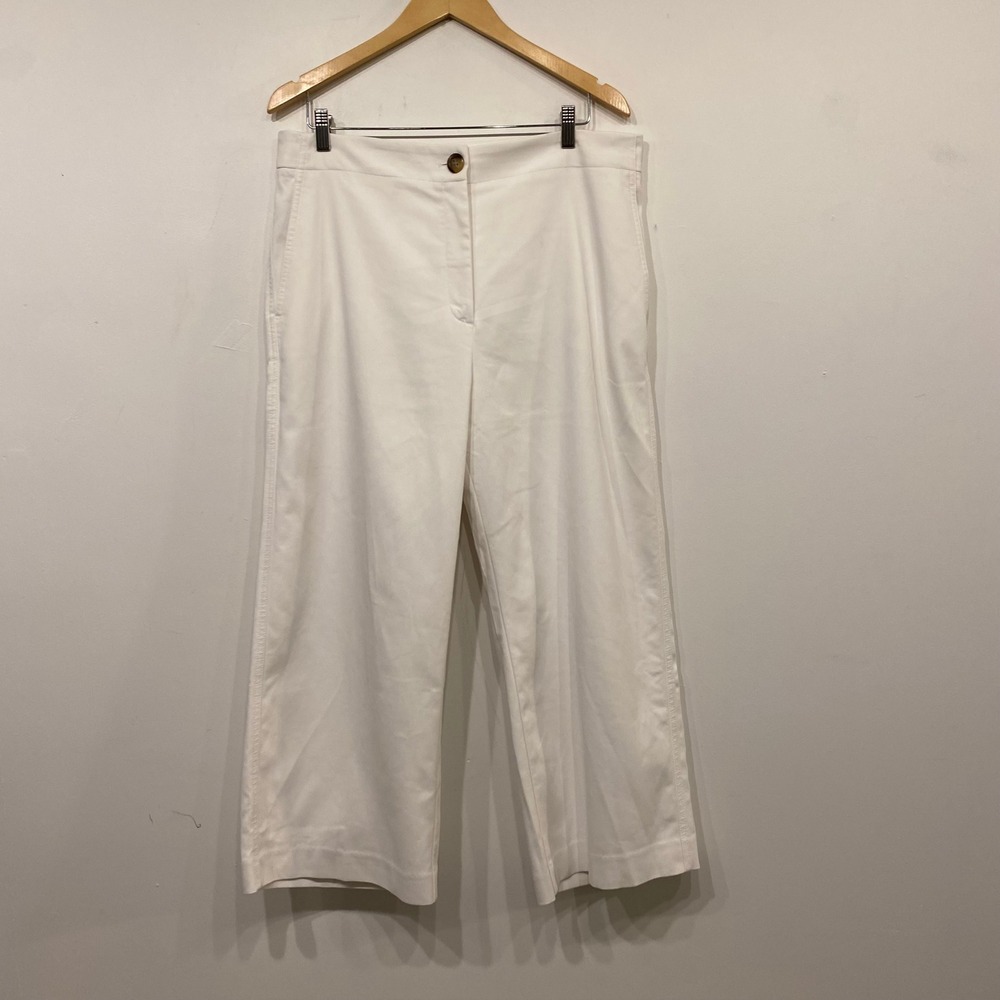 Ann Taylor Kate Curvy Wide Leg Crop Pants White Size 14 Trousers High Rise